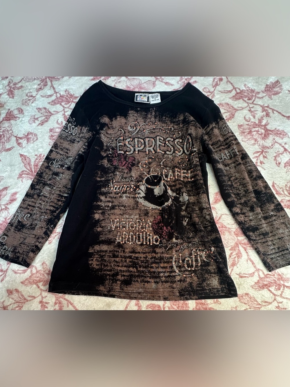 Espresso Graphic Long-Sleeve Top - Black/Brown